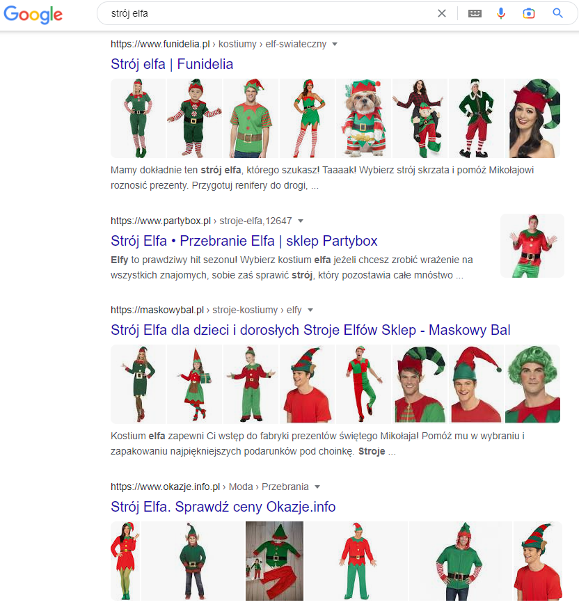 strój elfa wyniki wyszukiwania google reklamy świąteczne