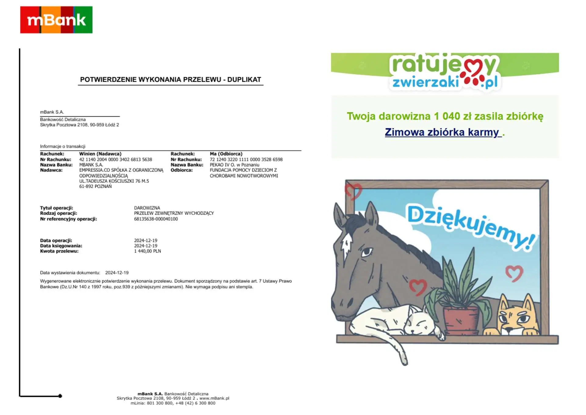 Potwierdzenie wykonania przelewu