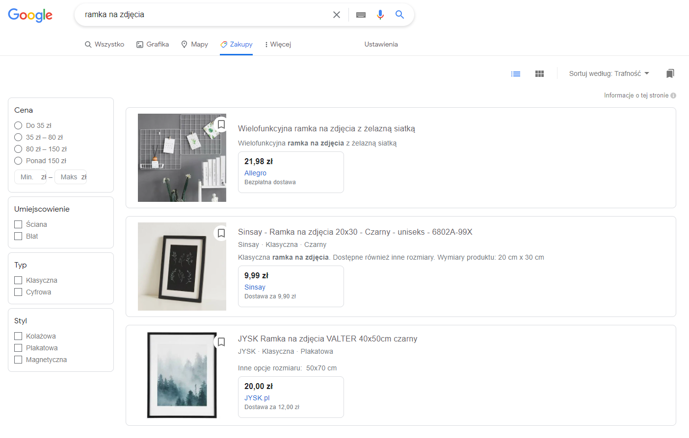 google zakupy przykład