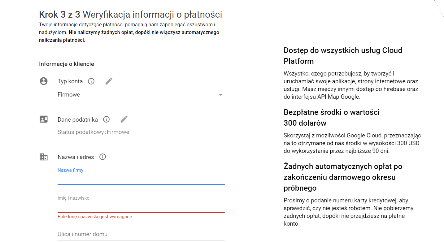 jak założyć konto rozliczeniowe Google Maps krok 6