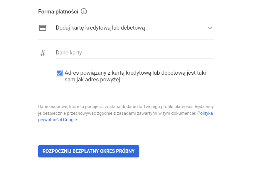 jak założyć konto rozliczeniowe Google Maps krok 6b