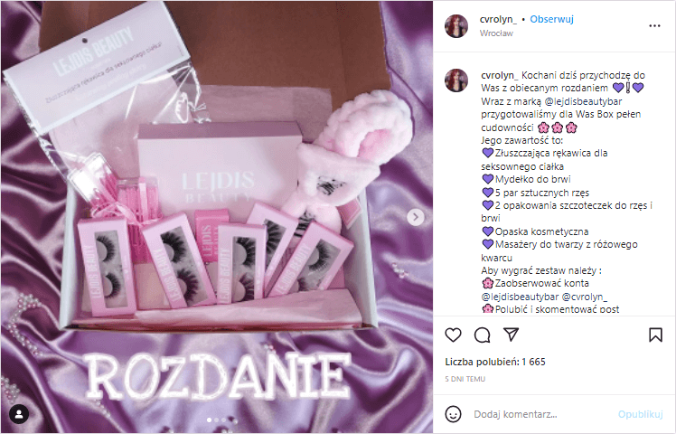 rozdanie na instagramie marketing w branży kosmetycznej