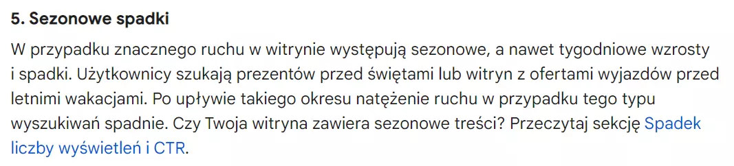 sezonowe spadki google