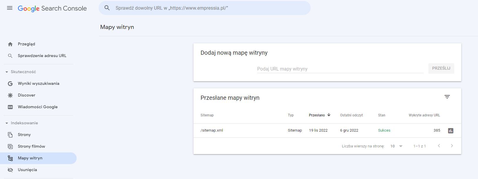 mapa witryny Google Search Console