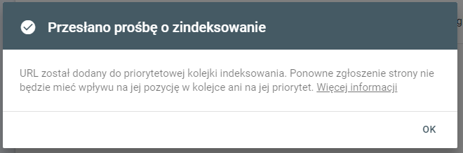 przesłabo prośbę o zaindeksowanie Google Search Console