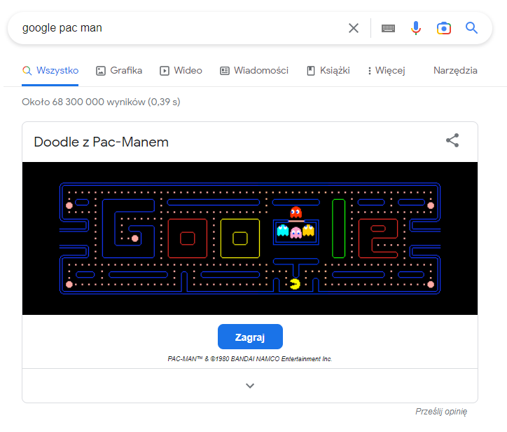 czego nie wpisywać w google pac man