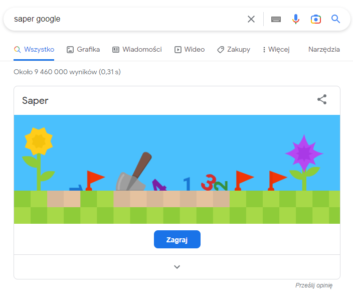 czego nie wpisywać w google saper zabawy