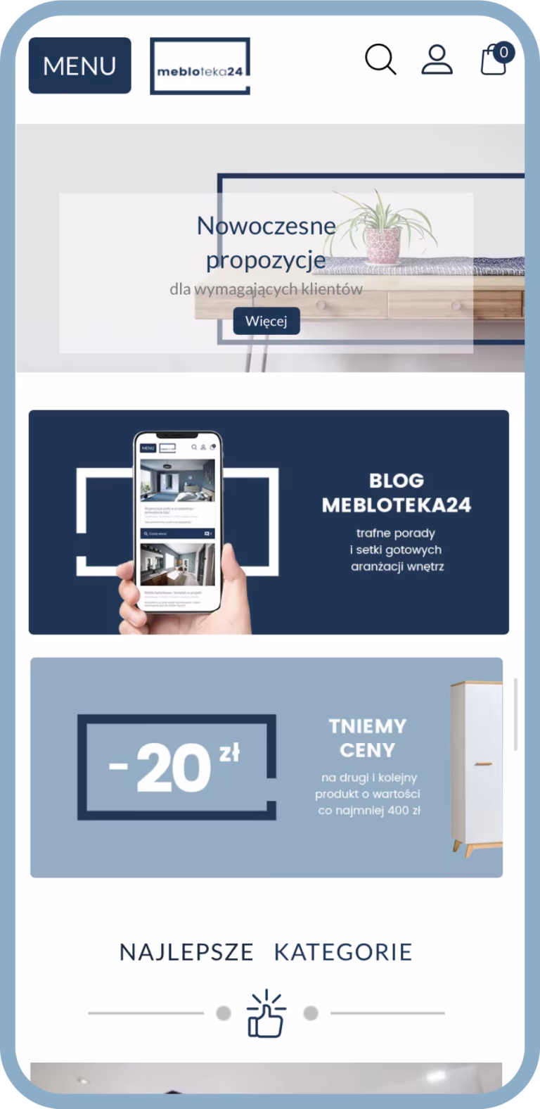 Mebloteka24 case study realizacja e-commerce widok mobile