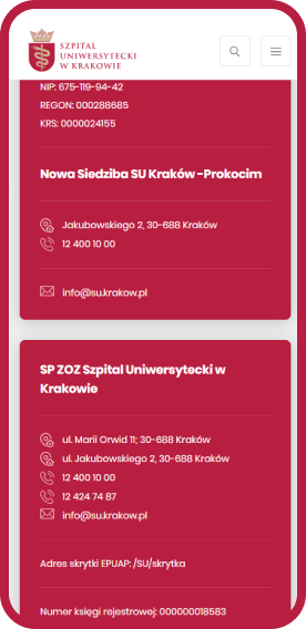 Szpital Uniwersytecki w Krakowie case study WWW widok mobile