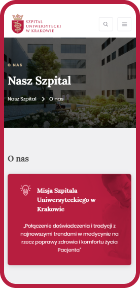 Szpital Uniwersytecki w Krakowie case study WWW widok mobile