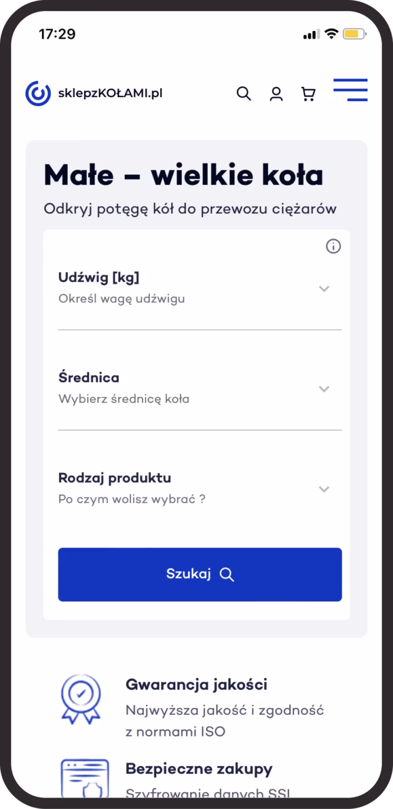 Sklep z Kołami case study WWW widok mobile