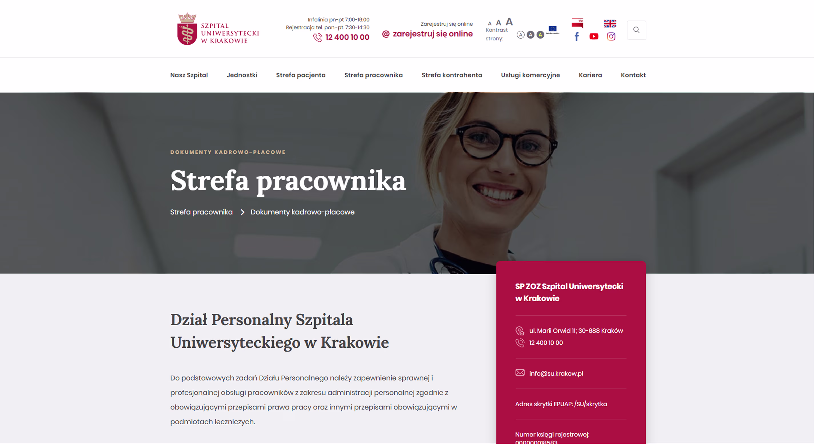 Szpital Uniwersytecki w Krakowie case study WWW Strefa pracownika